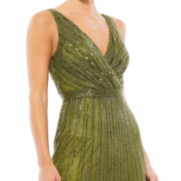 MAC DUGGAL 5219D BEADED V-NECK OLIVE GOWN sz 14 - Picture 6 of 9